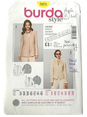 Burda 7073 Pattern Misses Semi Fitted Jacket Women's Variation Size 8 - 20